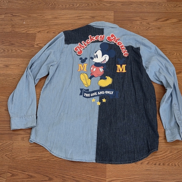 Disney Our Universe Shirt Men's XXL Blue Mickey Mouse Western Denim Chambray - Picture 9 of 12